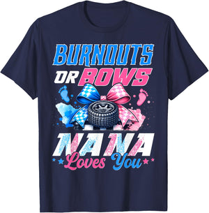 Burnouts Or Bows Gender Reveal Party Announcement Nana T-Shirt - T-Shirt | Navy