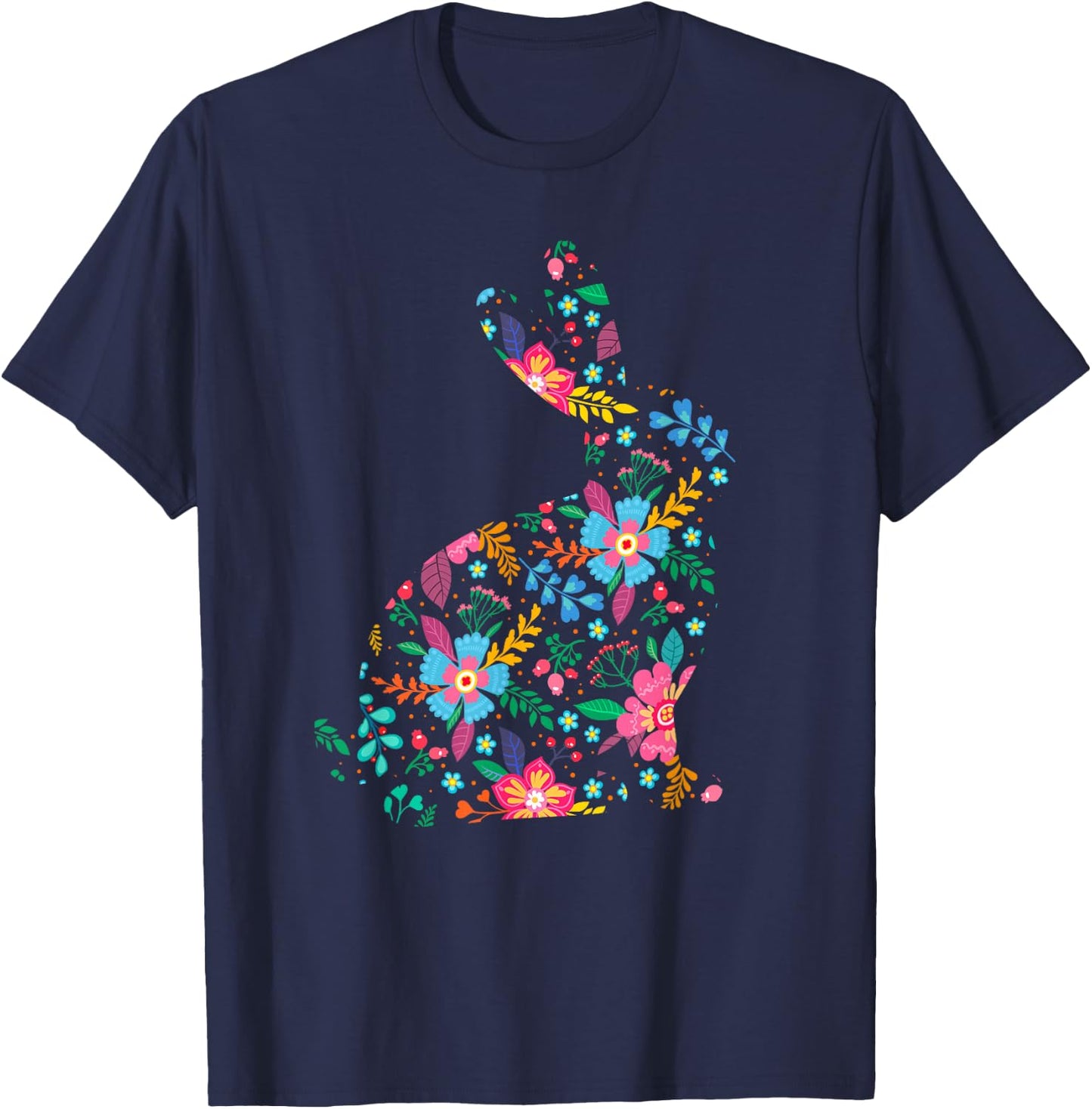 Floral Easter Women Girls Easter Bunny Spring Flowers Rabbit T-Shirt - T-Shirt | Navy