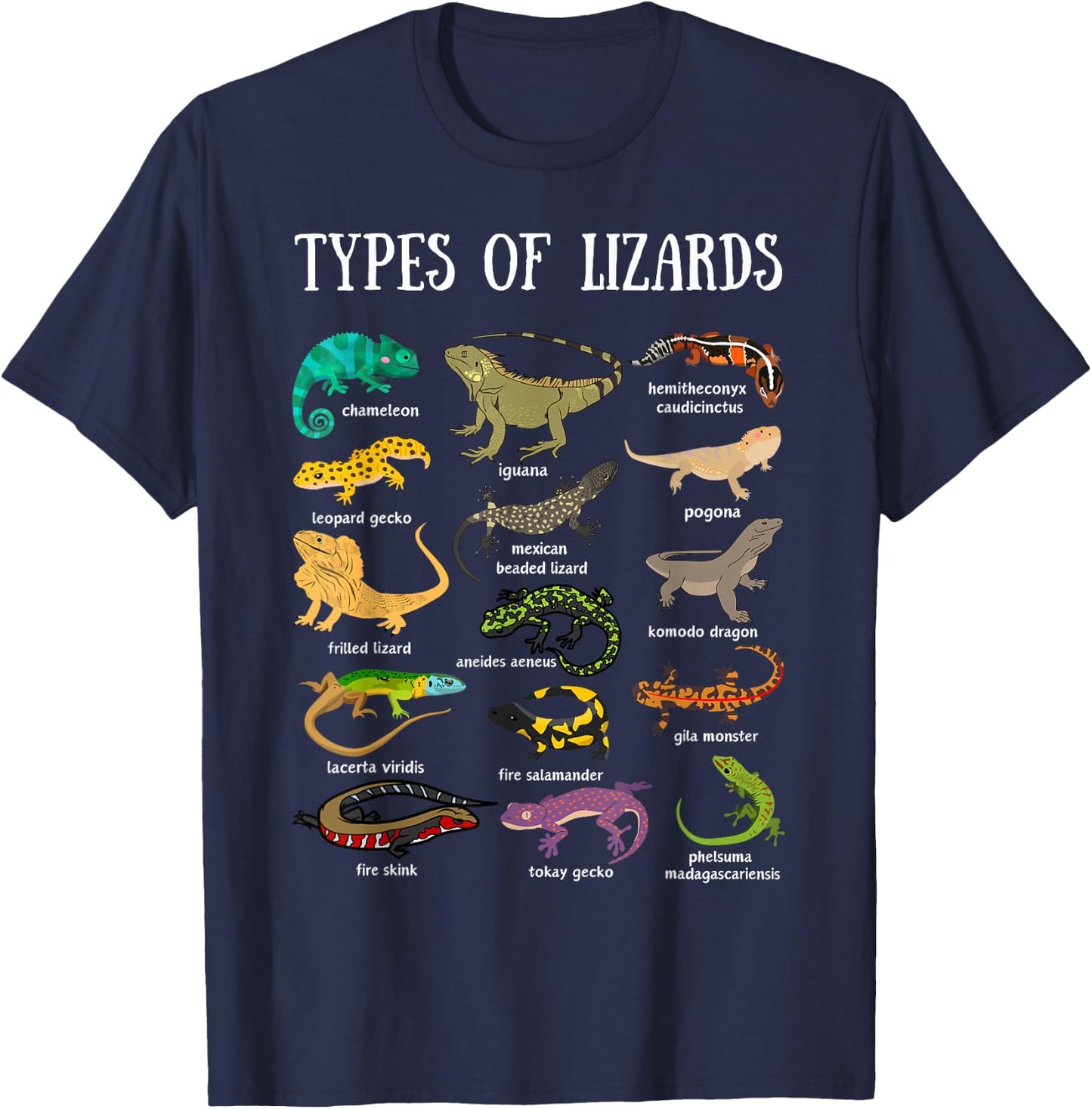 Types of Lizards Reptile Herpetology Men kids lizard collage T-Shirt - T-Shirt | Navy