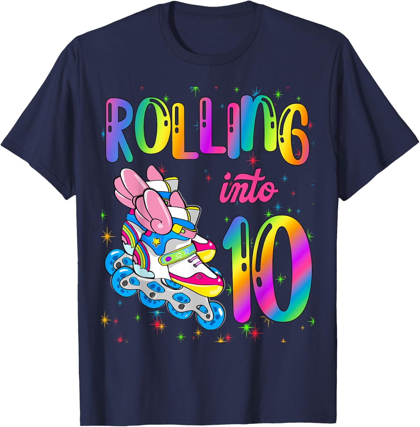 Rolling Into 10 years Let's Roll I'm Turning 10 Roller Skate T-Shirt - T-Shirt | Navy
