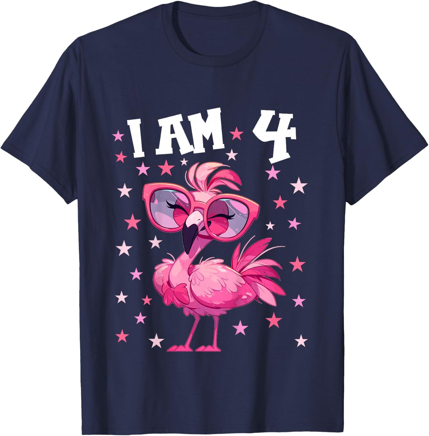 Kids 4 Years old 4th birthday Flamingos Boy Girl Flamingo T-Shirt - T-Shirt | Navy