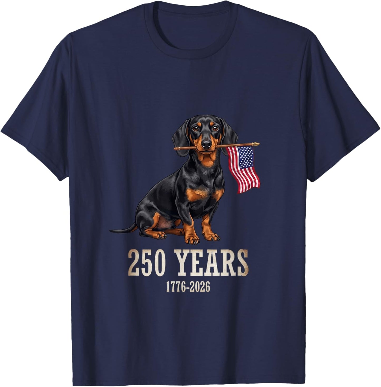 Dachshund American Flag 250 Years Patriotic Dog Lovers T-Shirt - T-Shirt | Navy