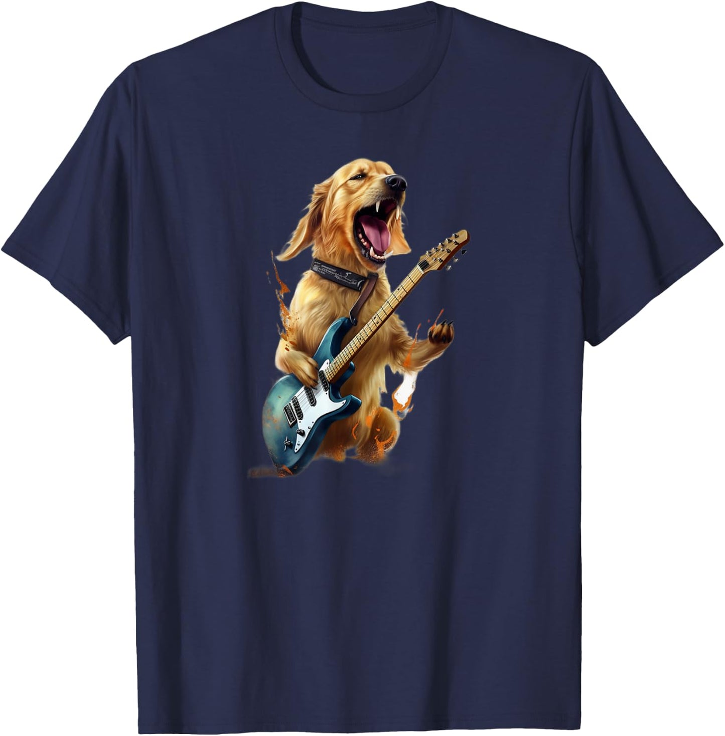 Golden Retriever Dog Playing On Electric Guitar T-Shirt - T-Shirt | Navy