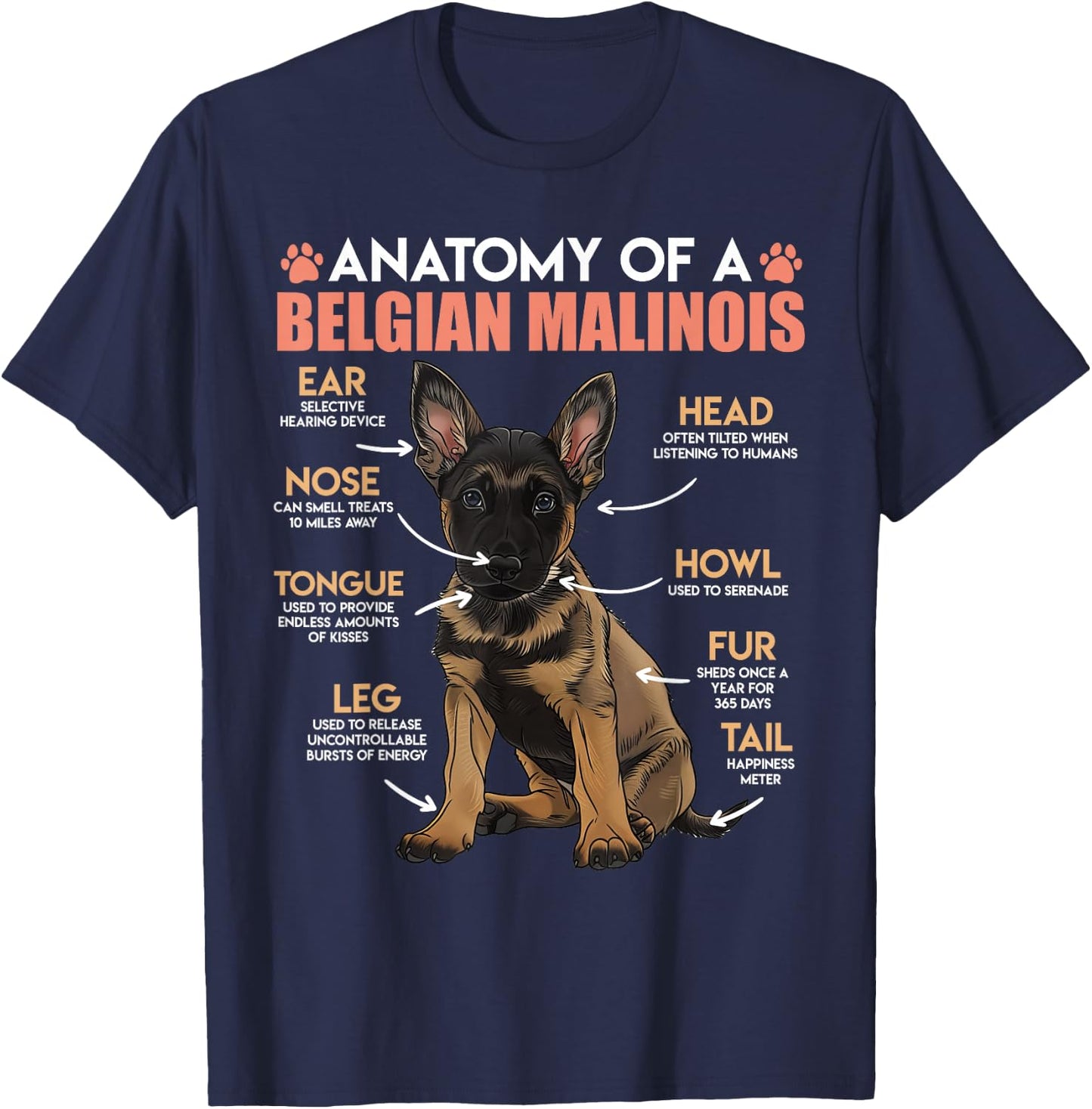 ANATOMY OF A MALINOIS Belgian Shepherd Dog Owners T-Shirt - T-Shirt | Navy