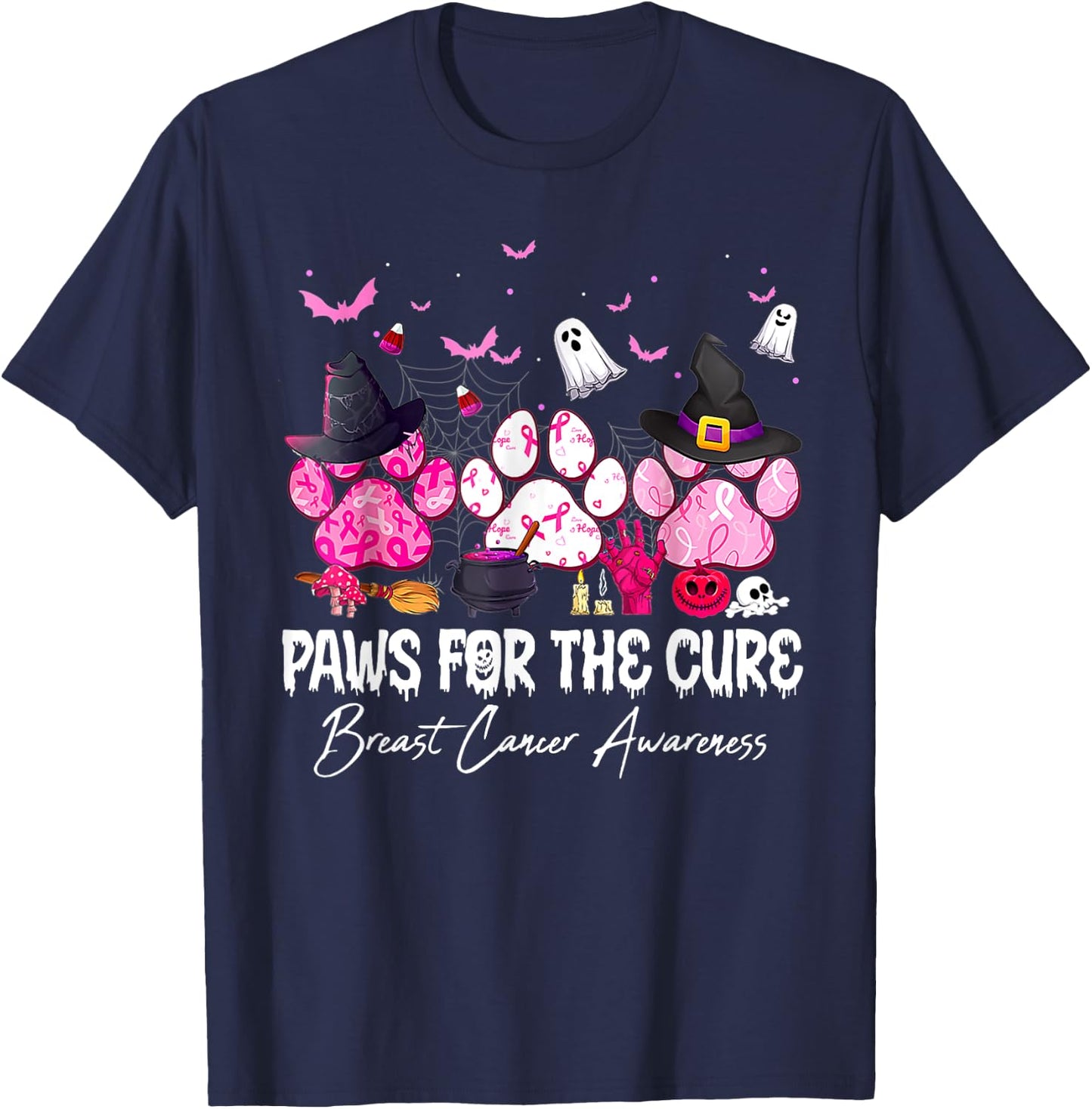 Pink Paws For The Cure Breast Cancer Awareness Dog Cat Lover Women T-Shirt - T-Shirt | Navy