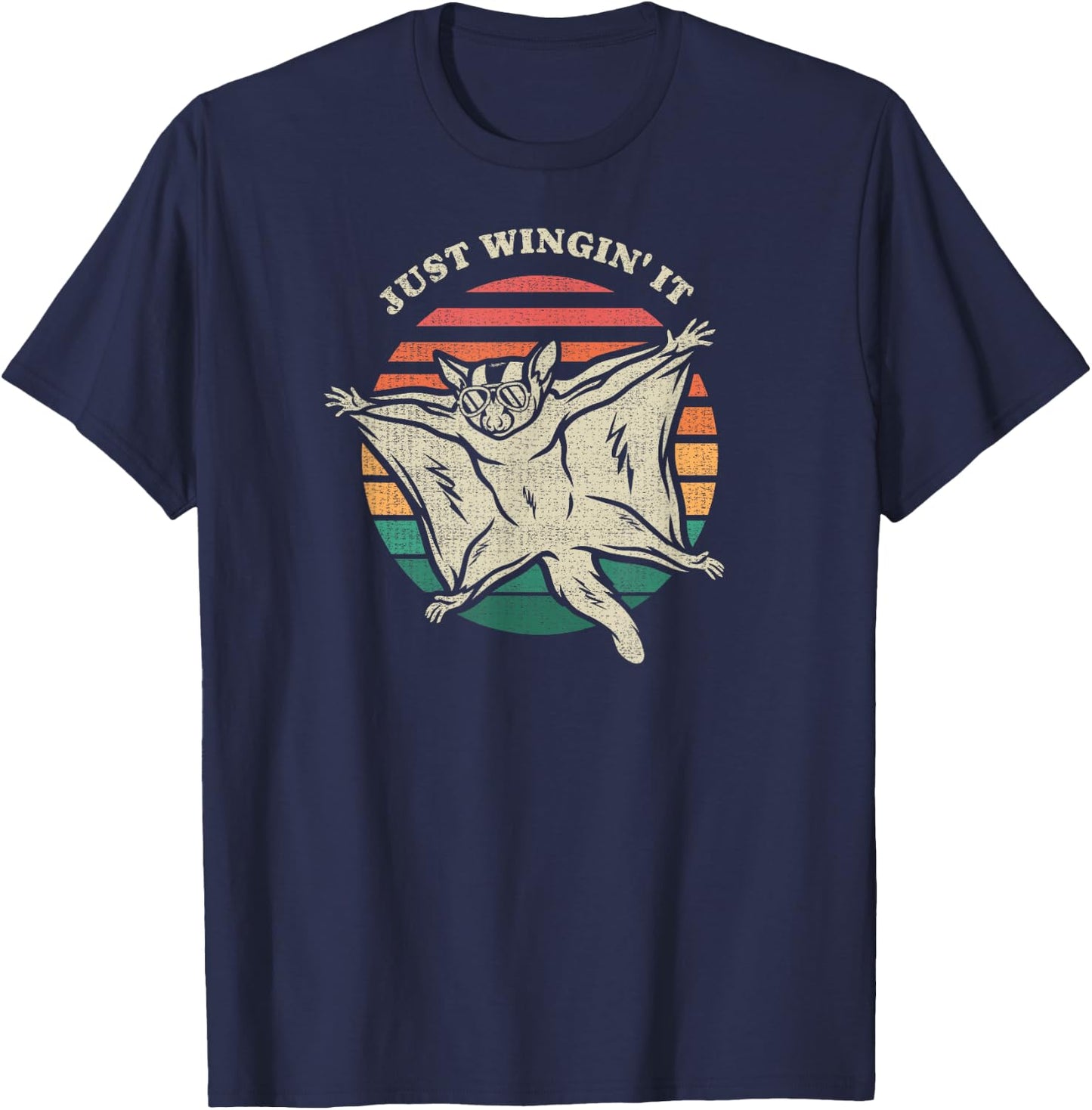 Funny Sugar Glider Just Wingin' It Animal Lover Retro 70s T-Shirt - T-Shirt | Navy