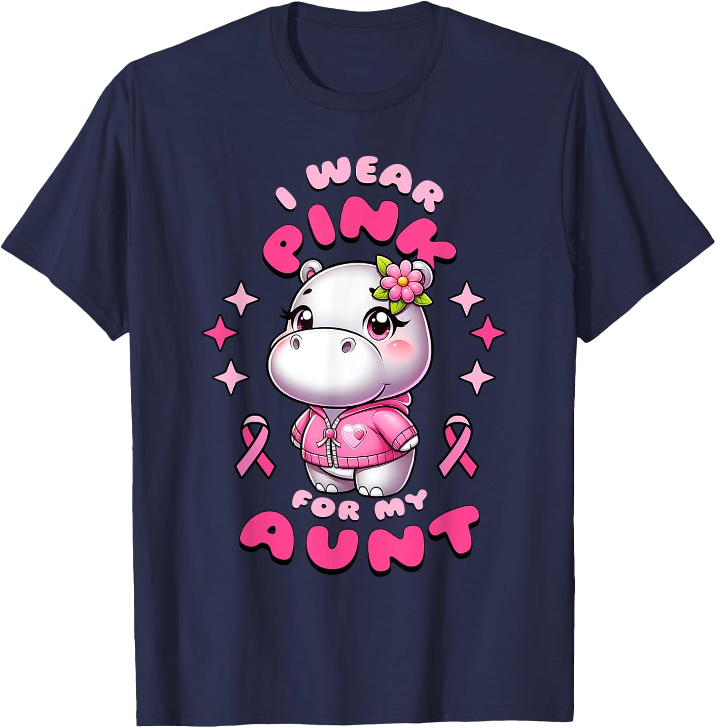I Wear Pink For My Aunt Hippopotamus In October We Wear Pink T-Shirt - T-Shirt | Navy