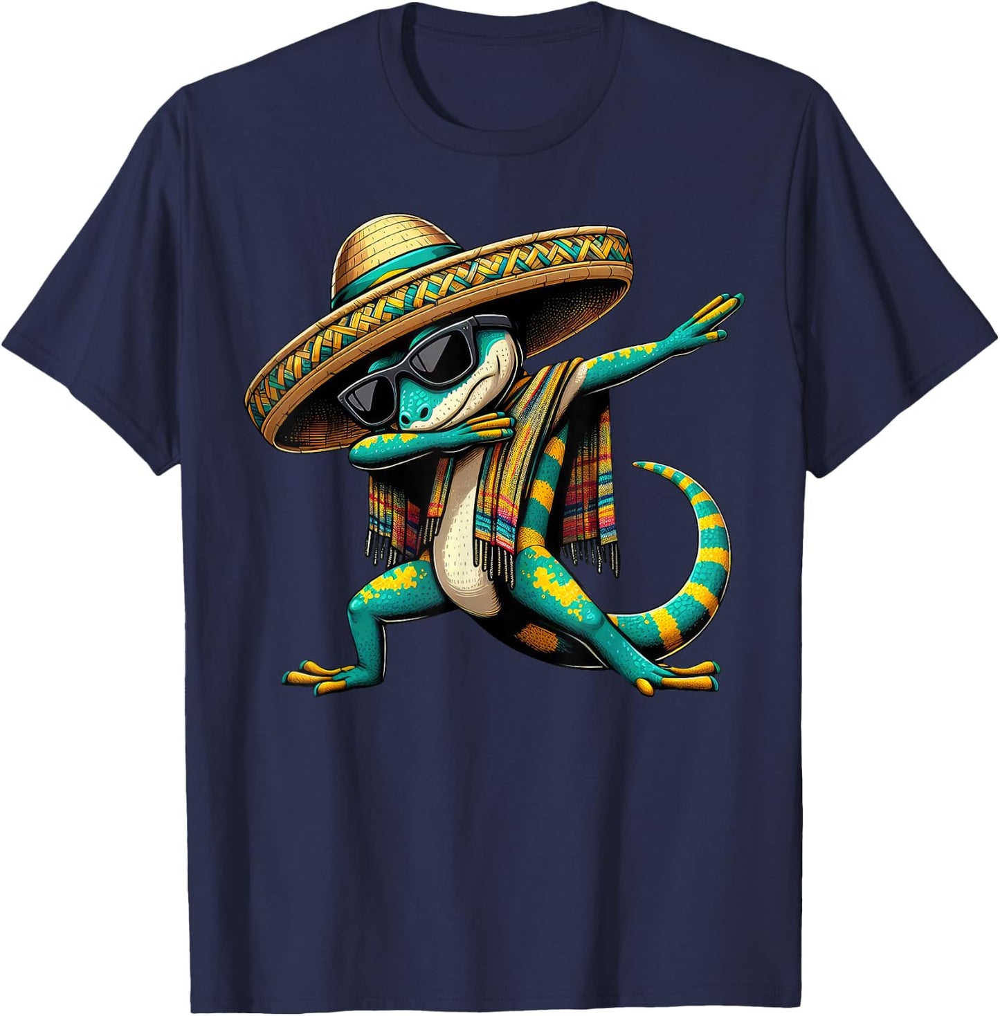 Dabbing Lizard Sombrero Poncho Cinco De Mayo Mexican Funny T-Shirt - T-Shirt | Navy