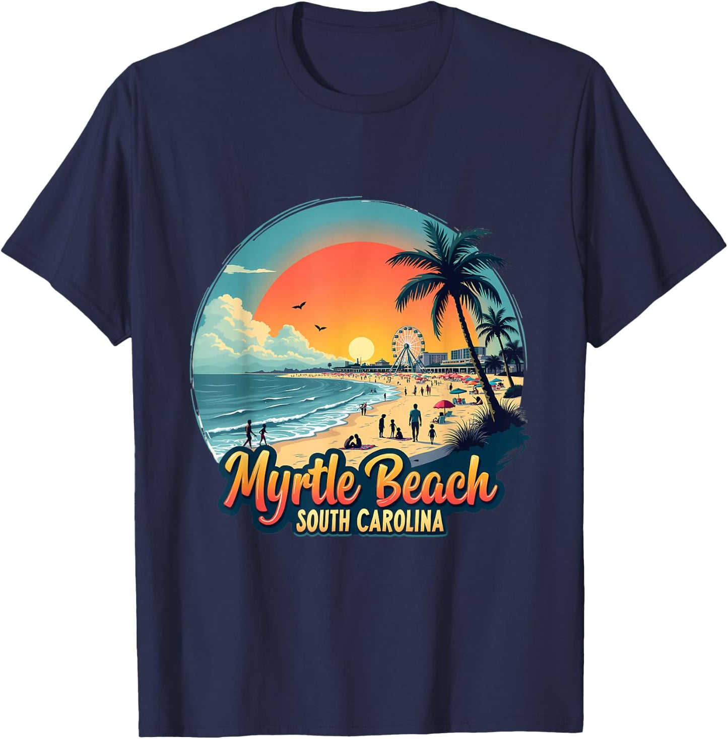 Myrtle Beach South Carolina Retro Sunset Beach T-Shirt - T-Shirt | Navy