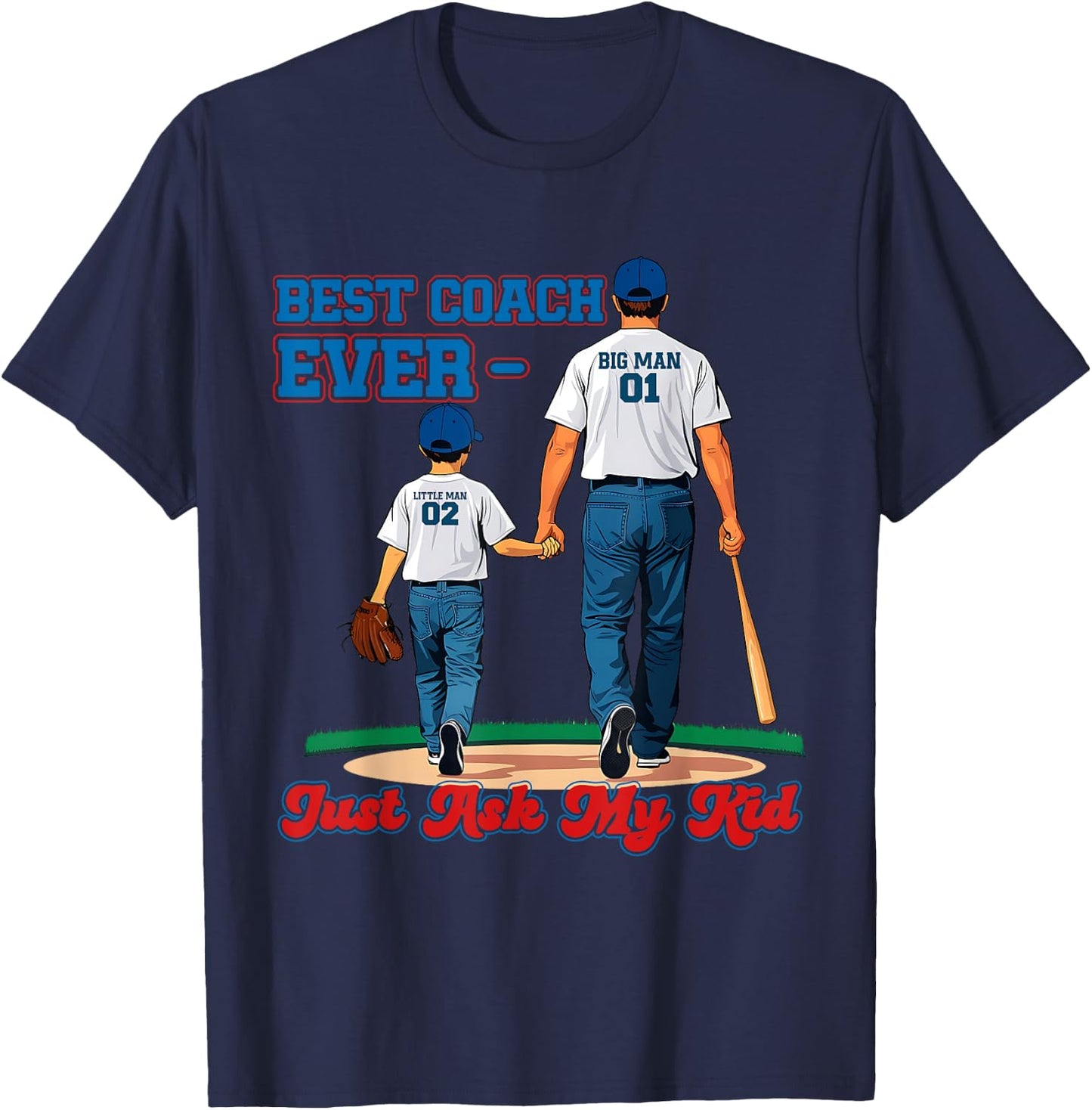 Best Coach Ever Fathers Day Baseball Dad Papa Sports Lover T-Shirt - T-Shirt | Navy