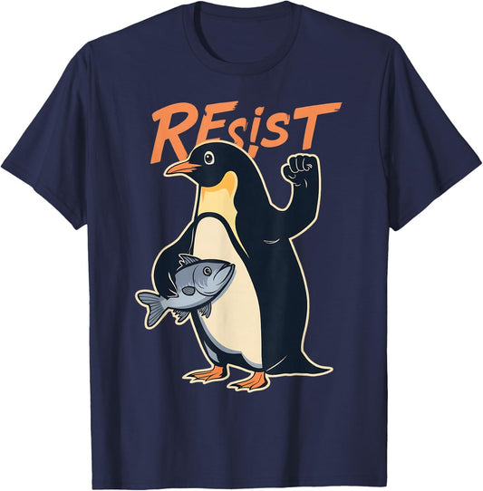 Funny Resist Penguin Activism Protest Against Tariffs T-Shirt - T-Shirt | Navy