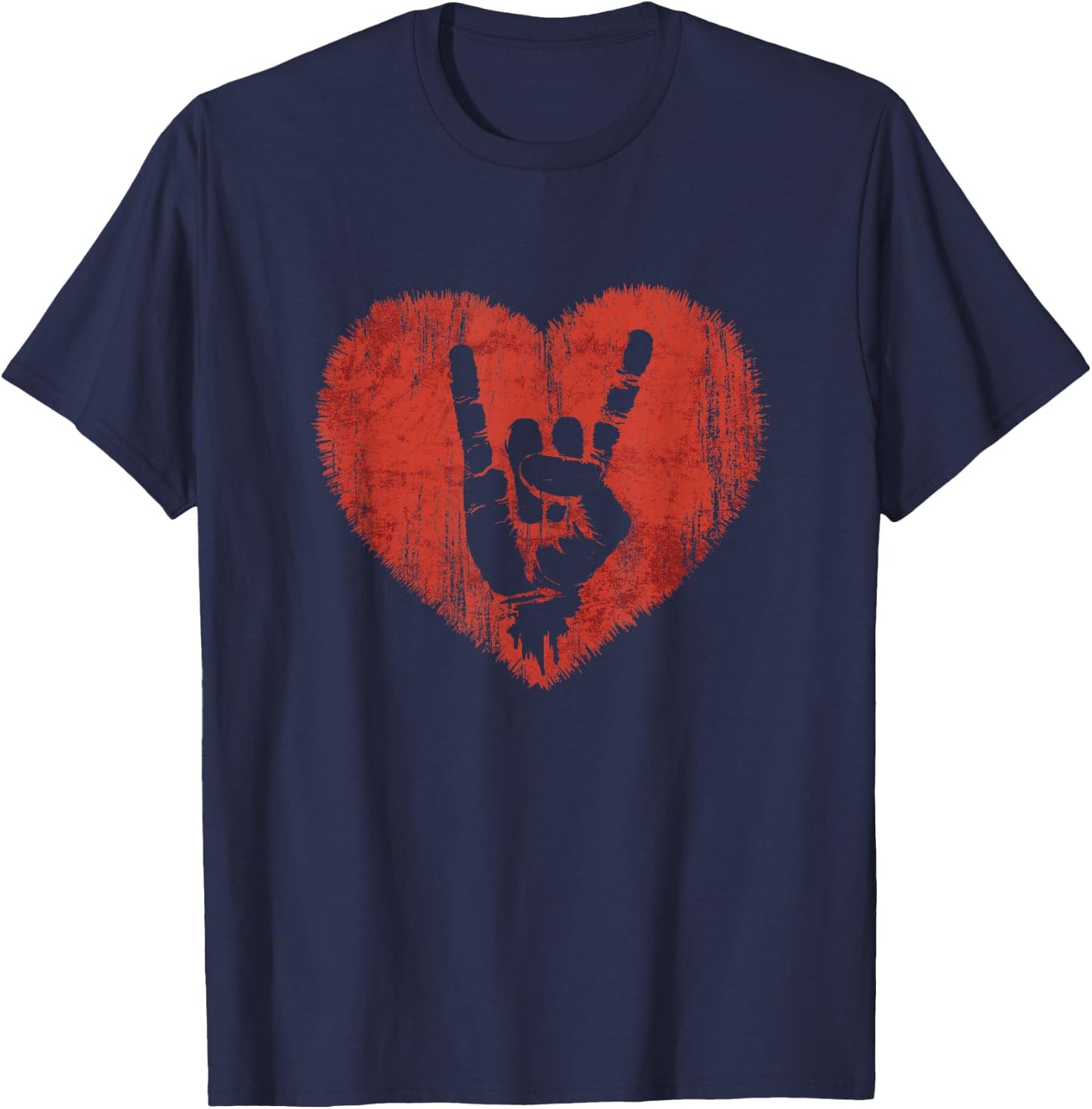 Rock N Roll Music Lover Hand Horns Rock On Concert T-Shirt - T-Shirt | Navy