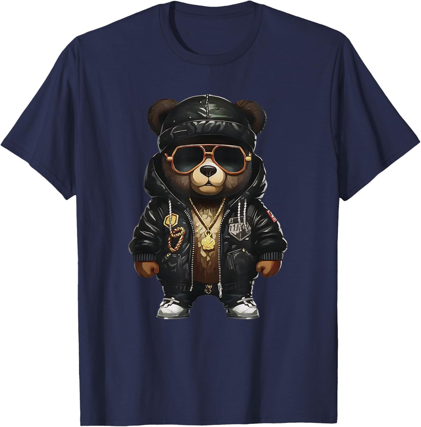 Teddy Fashion Rap Bear Stylish Hip Hop Funny , black T-Shirt - T-Shirt | Navy
