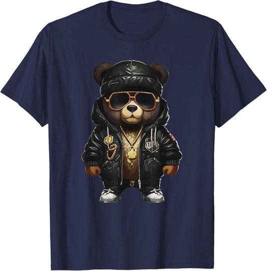 Teddy Fashion Rap Bear Stylish Hip Hop Funny , black T-Shirt - T-Shirt | Navy