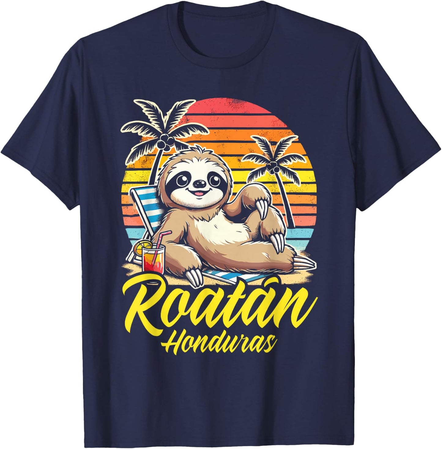 Roatan Sloth, Roatan Honduras Sloth, Roatan T-Shirt - T-Shirt | Navy