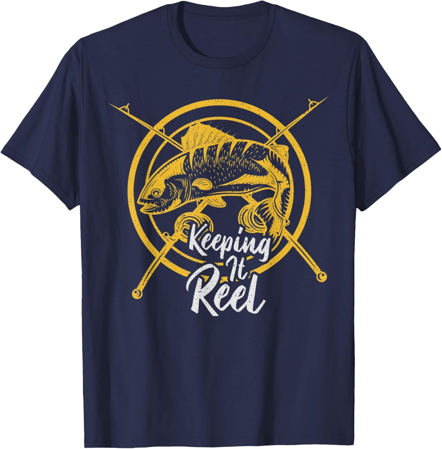Vintage Retro Keeping It Reel Fishing T-Shirt - T-Shirt | Navy