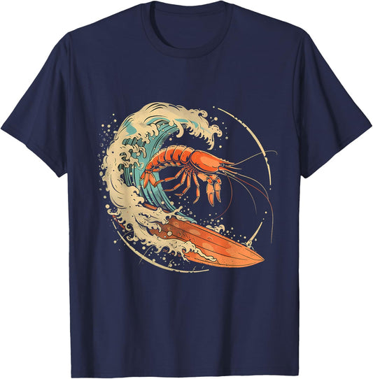 Shrimp Surfing Sea Ocean Animal Marine Mammal Shrimp Lover T-Shirt - T-Shirt | Navy