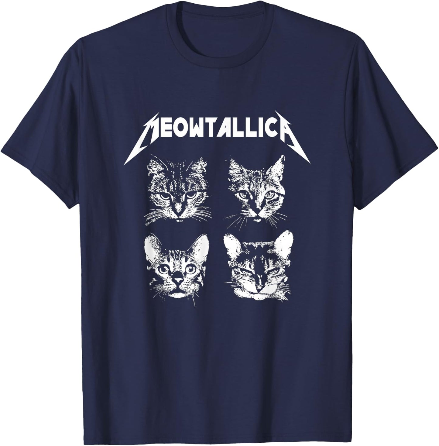 Meowtallica Parodie Band für Katzenliebhaber, Schwarz / Weiß T-Shirt - T-Shirt | Navy
