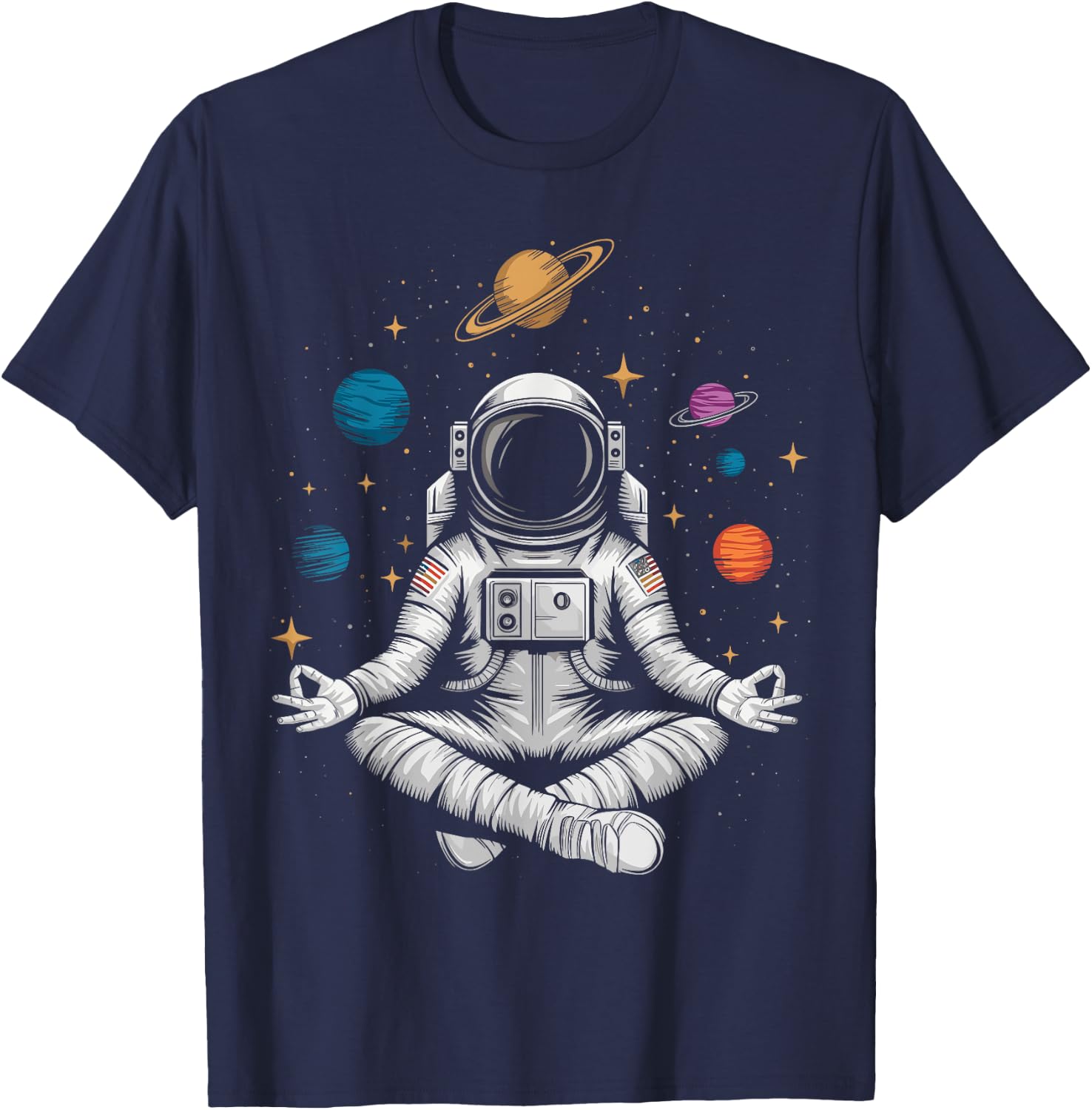 Yoga Astronaut Meditation Space T-Shirt - T-Shirt | Navy