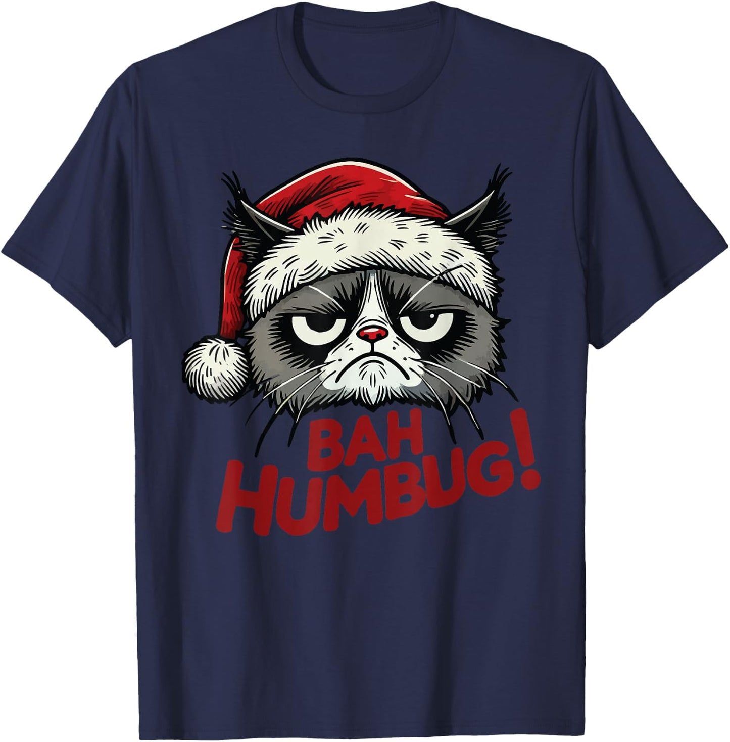 Bah Humbug Funny Bad Cat Christmas Hater Cat Lover Xmas T-Shirt - T-Shirt | Navy