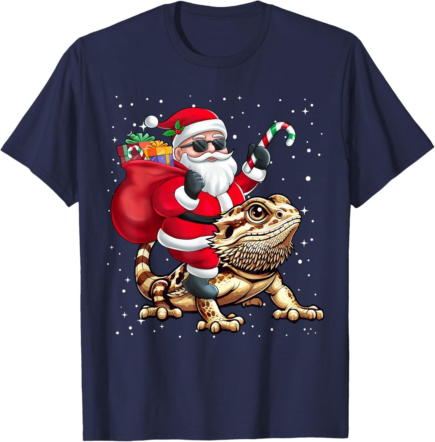 Santa Claus Riding A Bearded Dragons Christmas Boy Girl Kids T-Shirt - T-Shirt | Navy