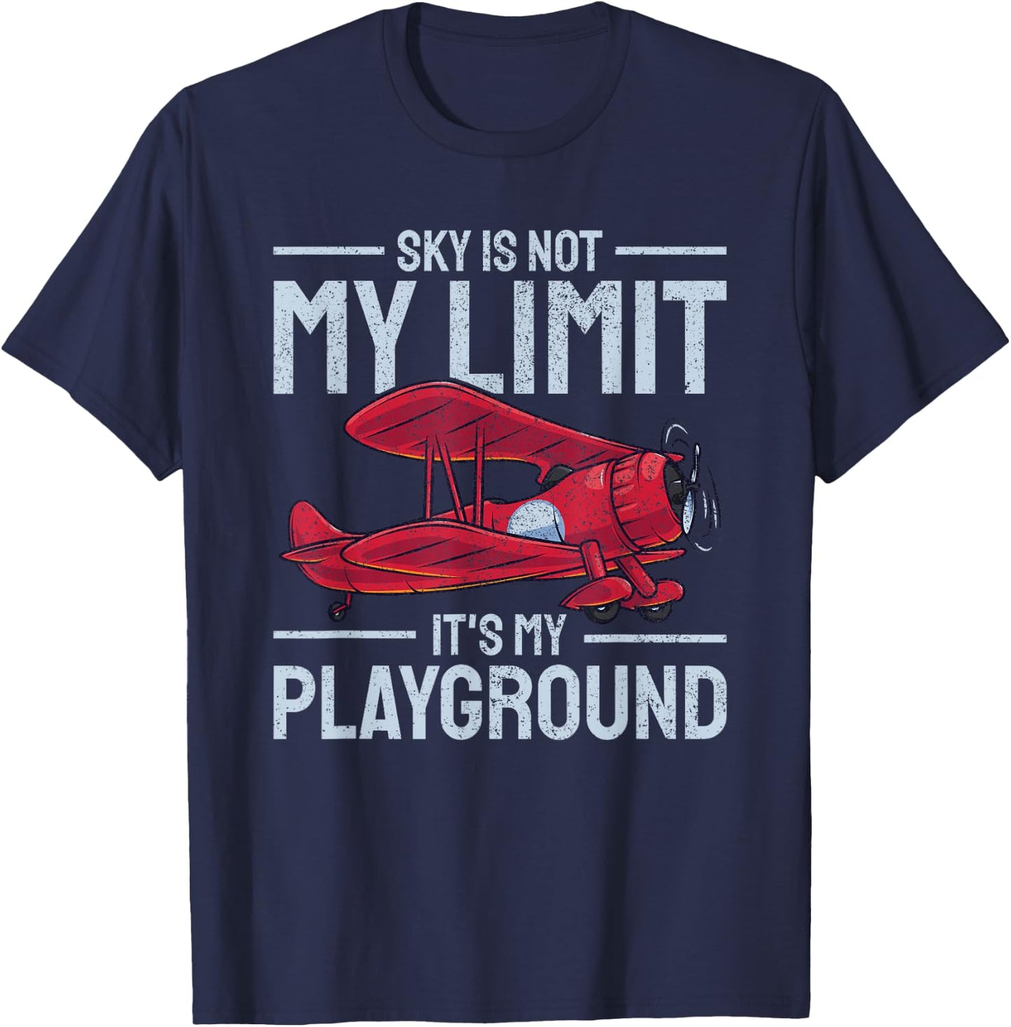 with German Text "Flugzeug Der Himmel ist nicht mein Limit Pilot, black T-Shirt - T-Shirt | Navy