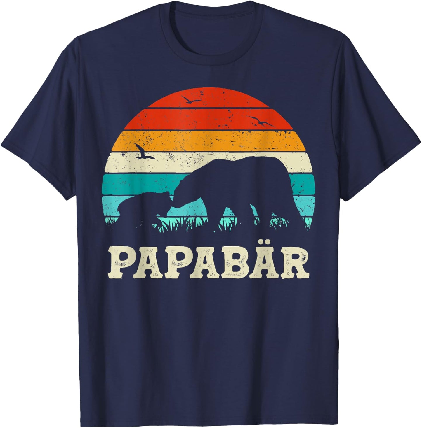 Herren Retro Vater Baby Sohn Tochter Bär Papa Vatertag T-Shirt - T-Shirt | Navy