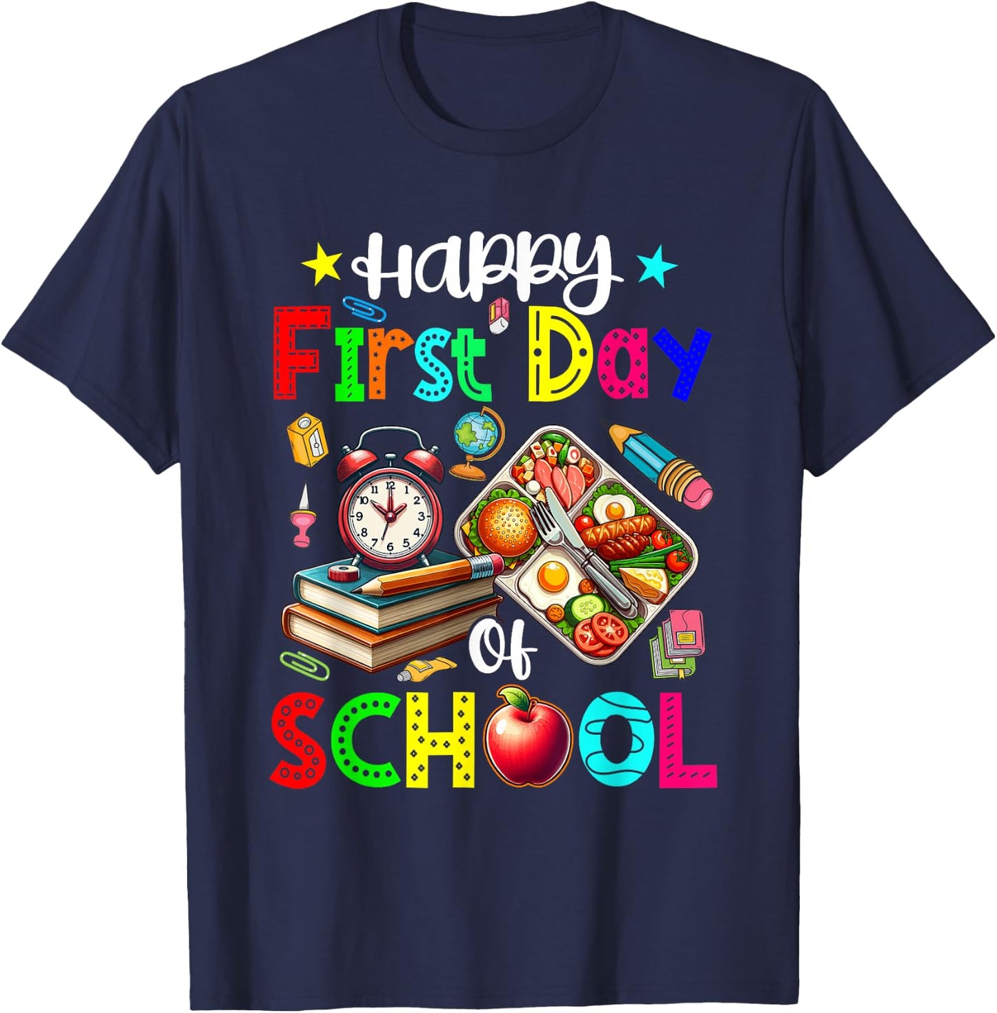 Happy First Day Of School Lunch Lady Job Costume Colorful T-Shirt - T-Shirt | Navy