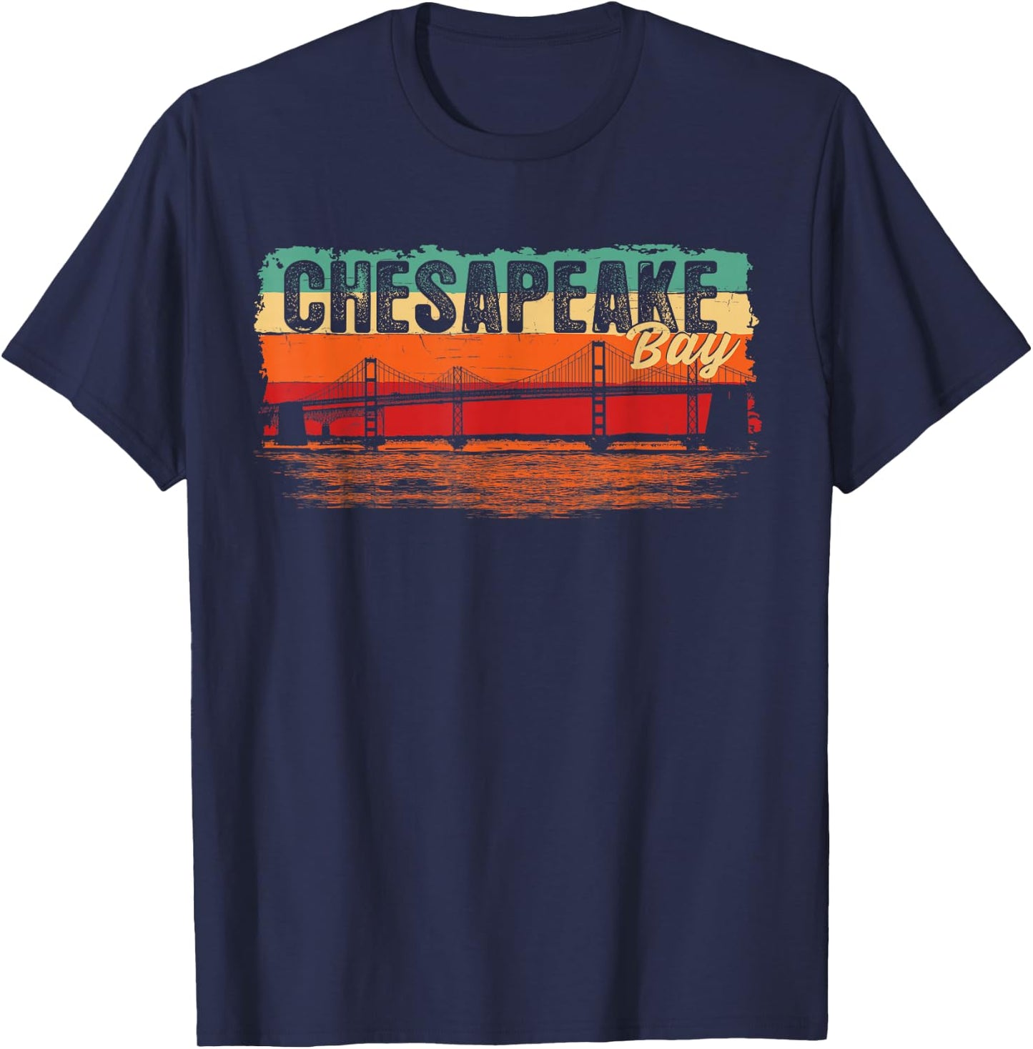 Retro Vintage Sunset Chesapeake Bay T-Shirt - T-Shirt | Navy