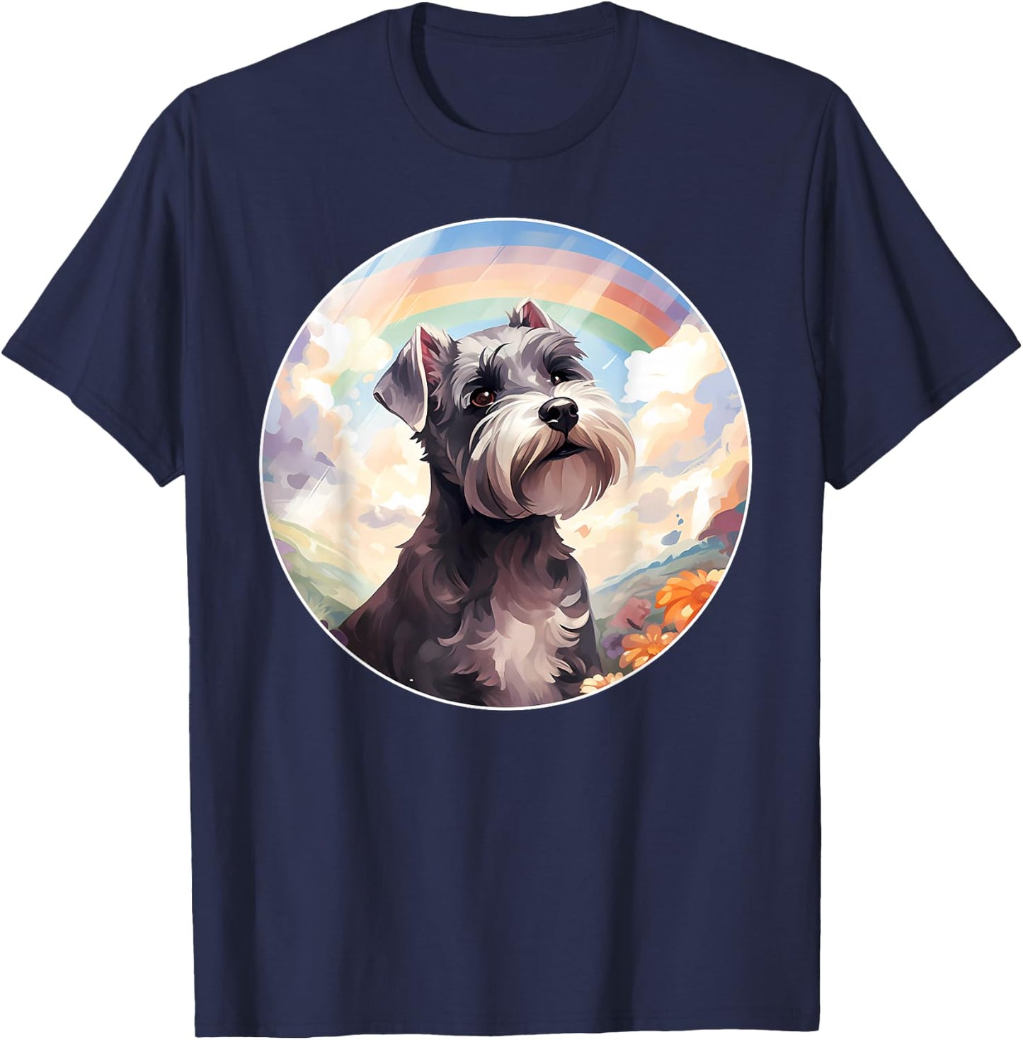 Miniature Schnauzer Rainbow Bridge Colorful Puppy Dog Art T-Shirt - T-Shirt | Navy