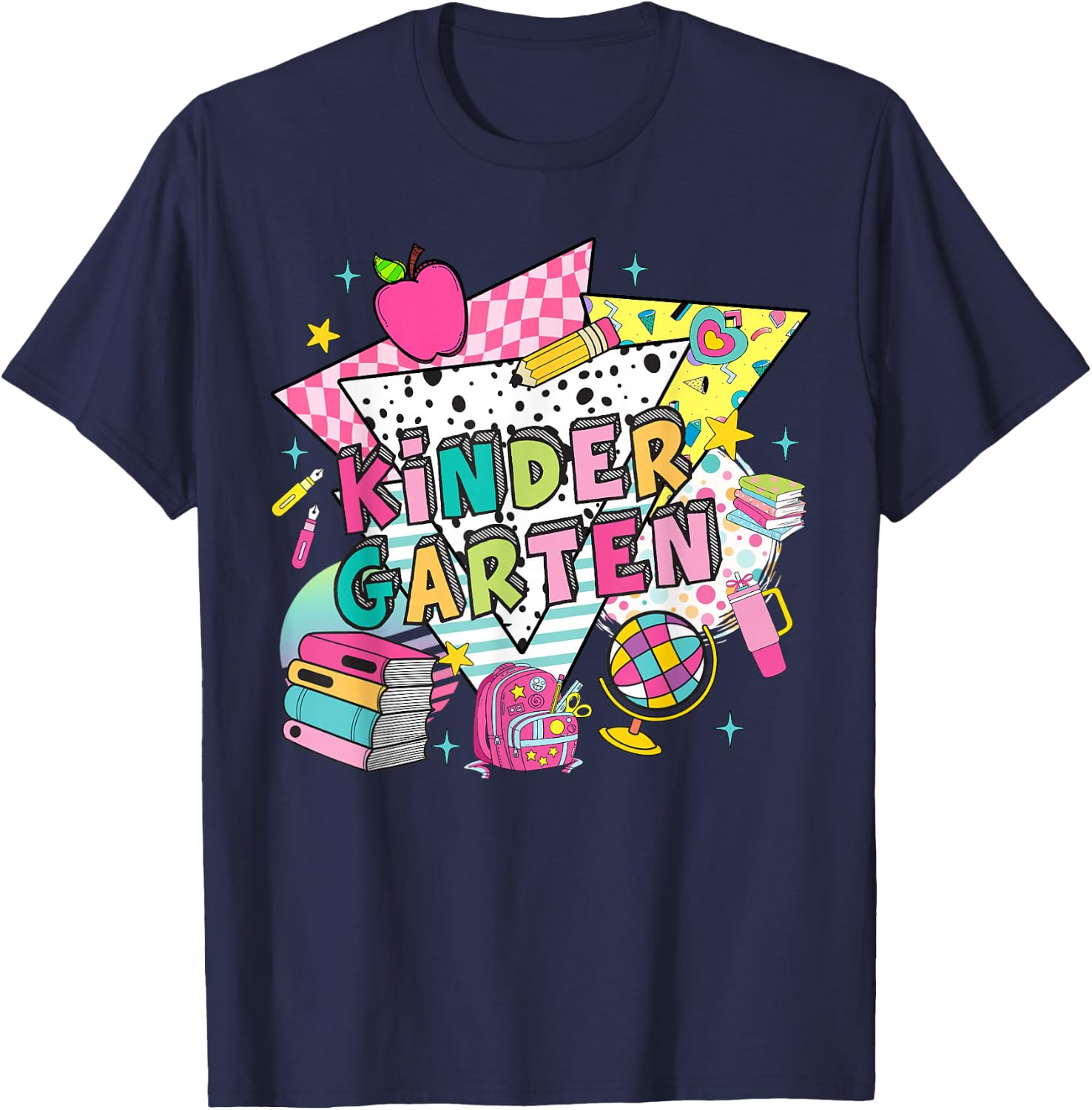 Kindergarten Teachers Students Retro 90s Back To School T-Shirt - T-Shirt | Navy