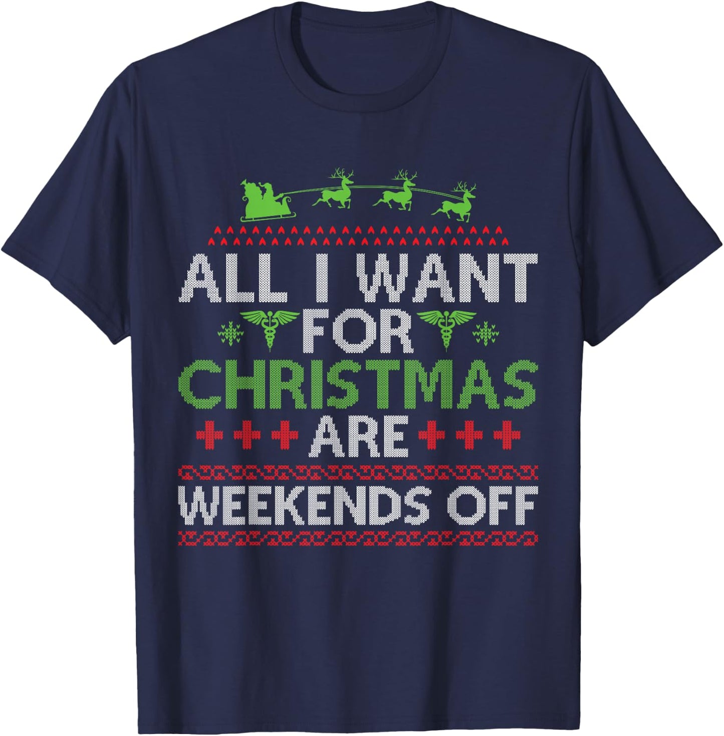 Christmas Santa Nurse Ugly Christmas Sweater T-Shirt - T-Shirt | Navy