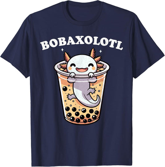 Axolotl Boba Tea Bubble Tea Milk Tea Anime Axolotl Funny T-Shirt - T-Shirt | Navy