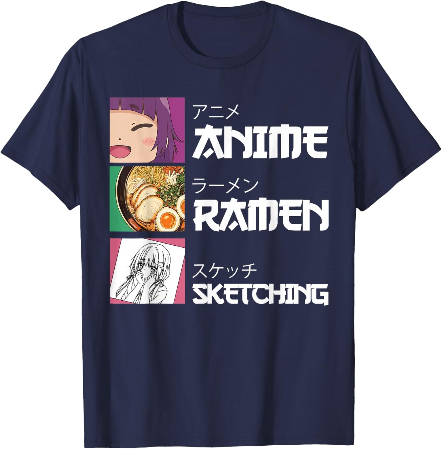 Anime Ramen Sketching Japanese Otaku T-Shirt - T-Shirt | Navy