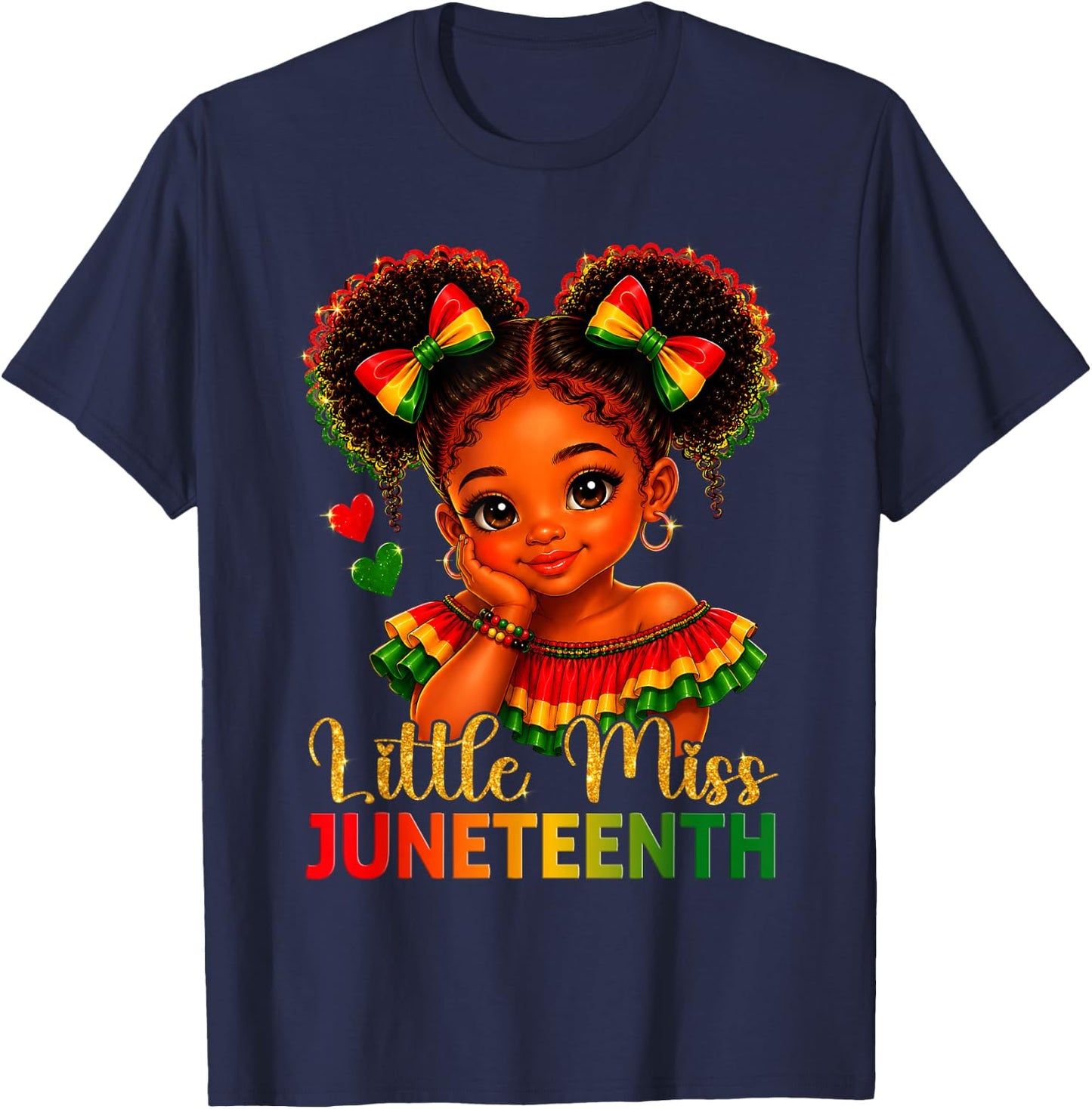 Little Miss Juneteenth Freedom Black Girl African American T-Shirt - T-Shirt | Navy