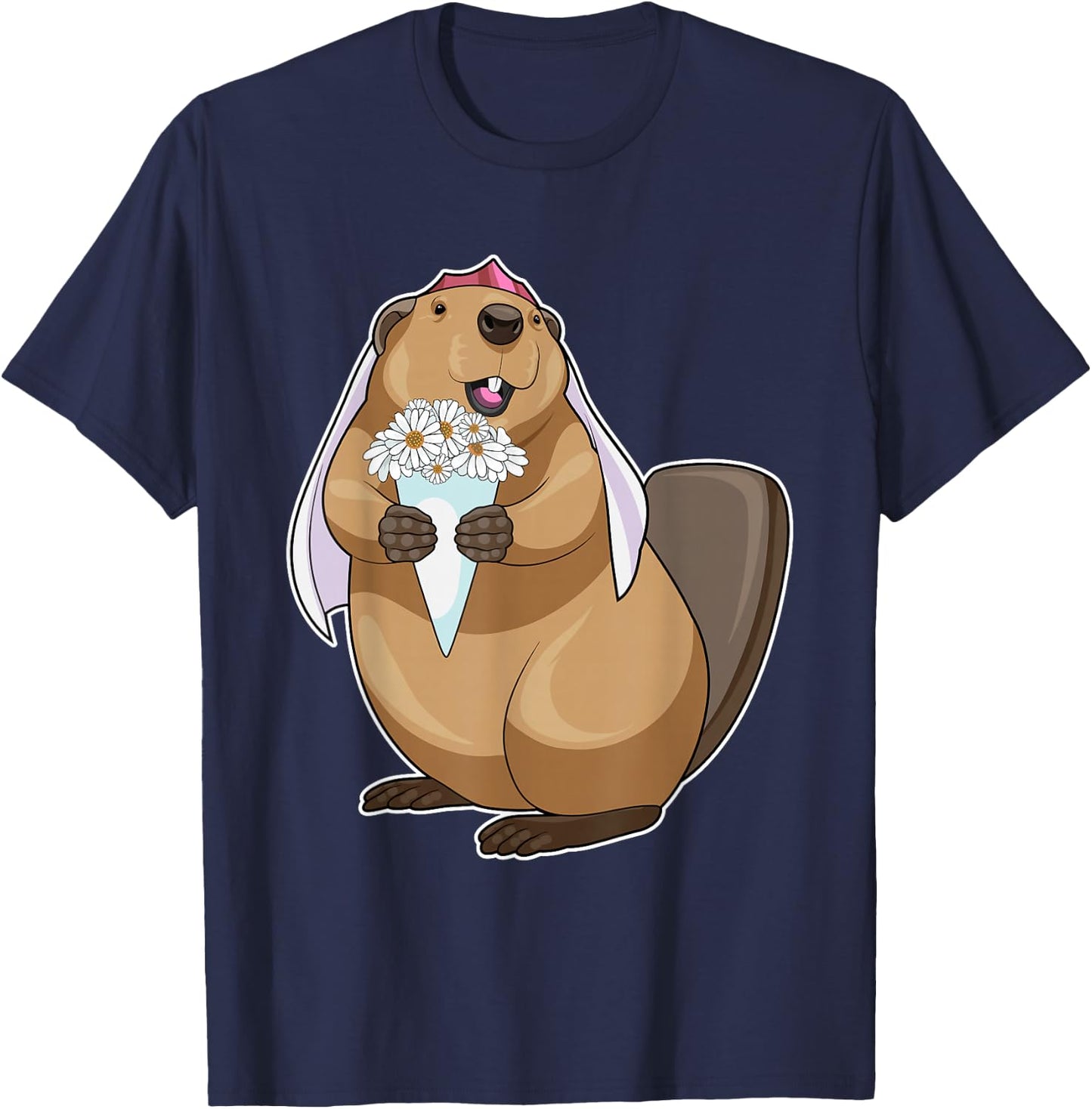 Beaver Bride Bridal bouquet Wedding T-Shirt - T-Shirt | Navy