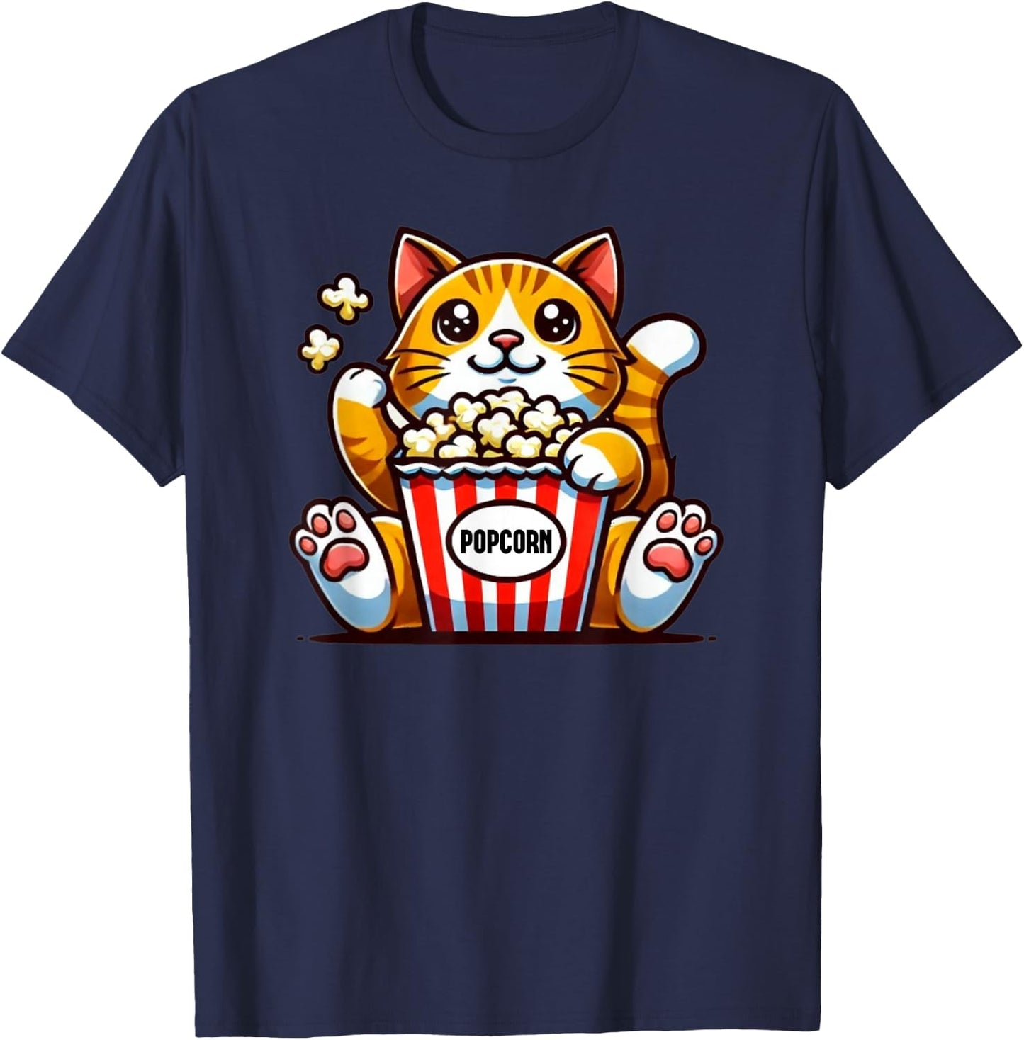 Popcorn Cat Party Snack T-Shirt - T-Shirt | Navy