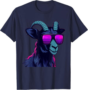 Funny Goat Wearing Sunglasses Graphic Farmer Farming Farm T-Shirt - T-Shirt | Navy