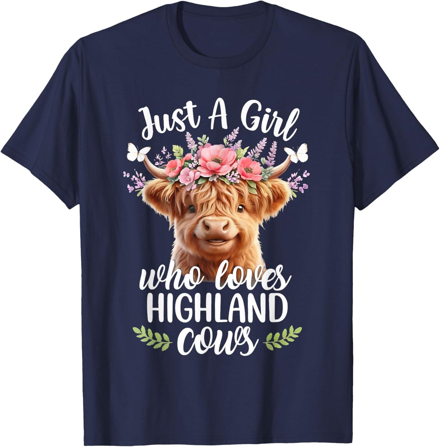 Just a Girl Who Loves Highland Cows Animal Lovers T-Shirt - T-Shirt | Navy