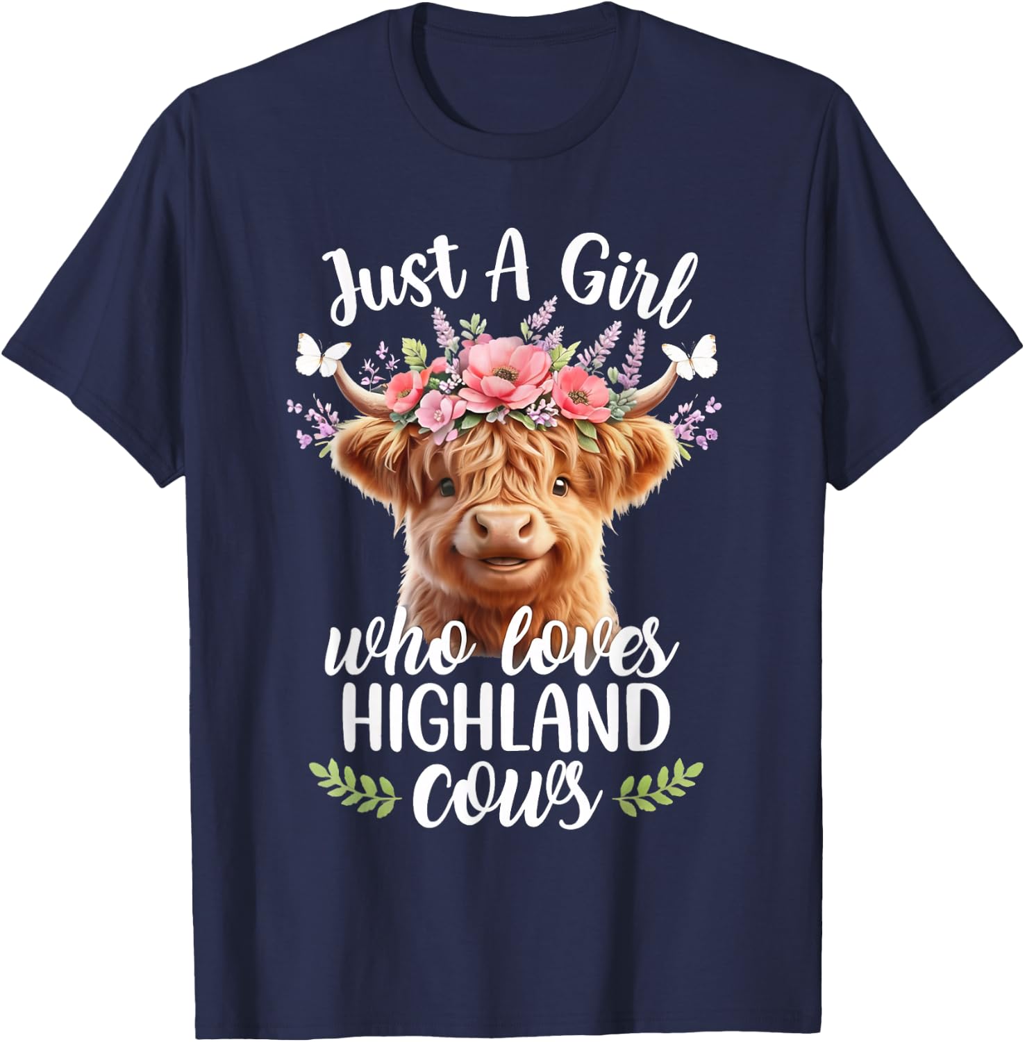 Just a Girl Who Loves Highland Cows Animal Lovers T-Shirt - T-Shirt | Navy