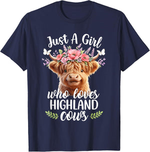 Just a Girl Who Loves Highland Cows Animal Lovers T-Shirt - T-Shirt | Navy
