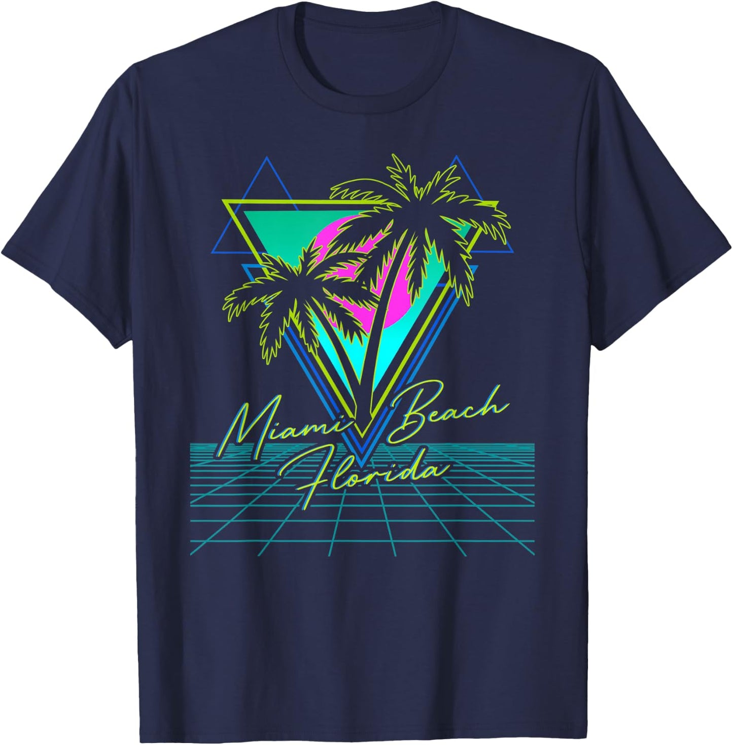 MIAMI BEACH FLORIDA Trip Retro 80s Vaporwave Grid Aesthetic Women Kids T-Shirt - T-Shirt | Navy