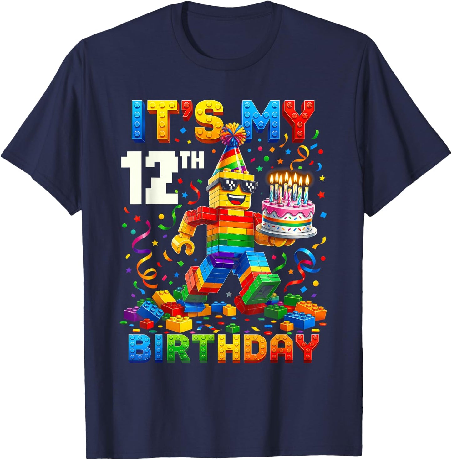 It's My 12th Birthday Building Brick 12 Years Old Kids Boys T-Shirt - T-Shirt | Navy
