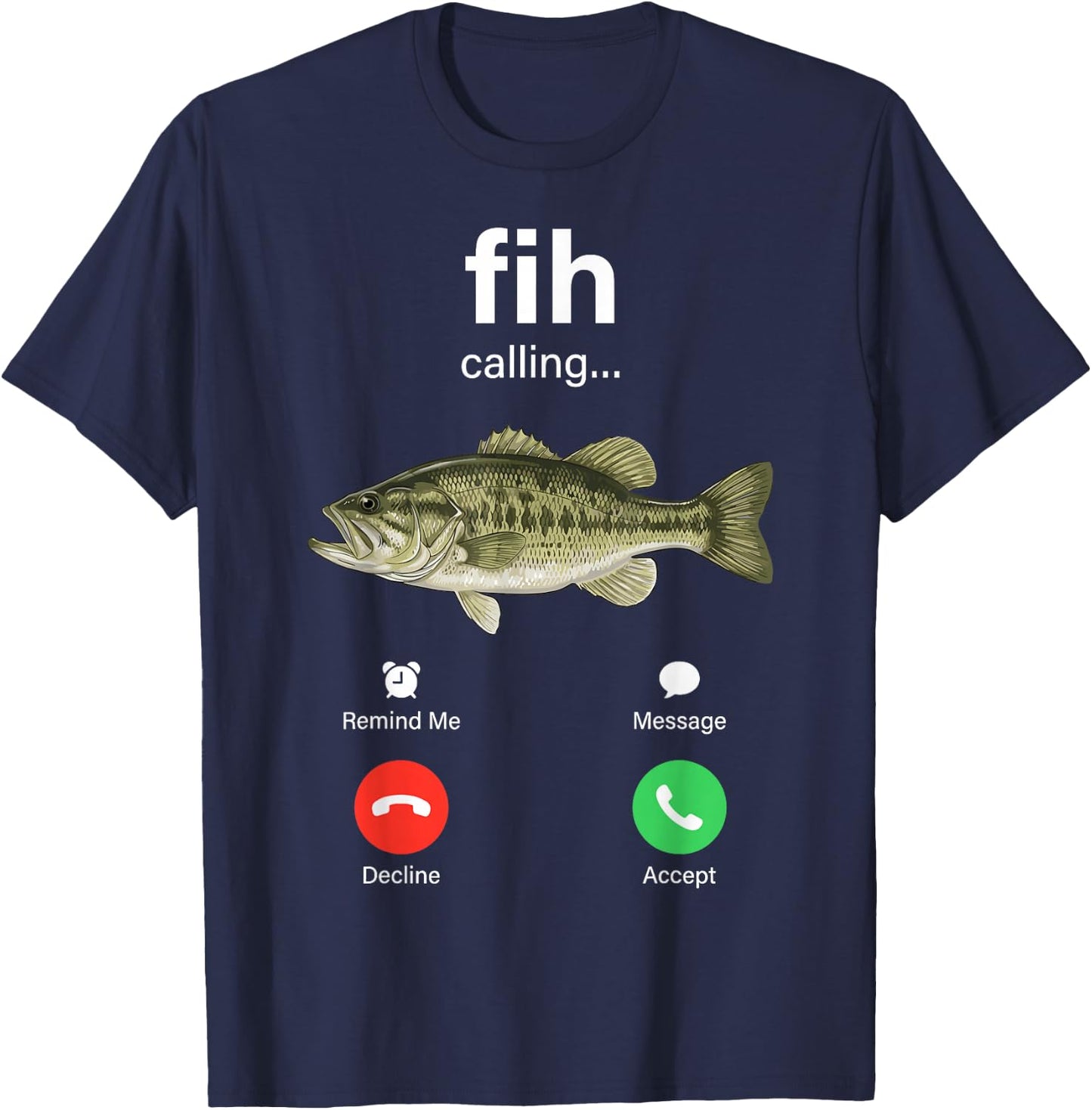 Fih Calling Decline Accept Phone Call Funny Fish Meme T-Shirt - T-Shirt | Navy