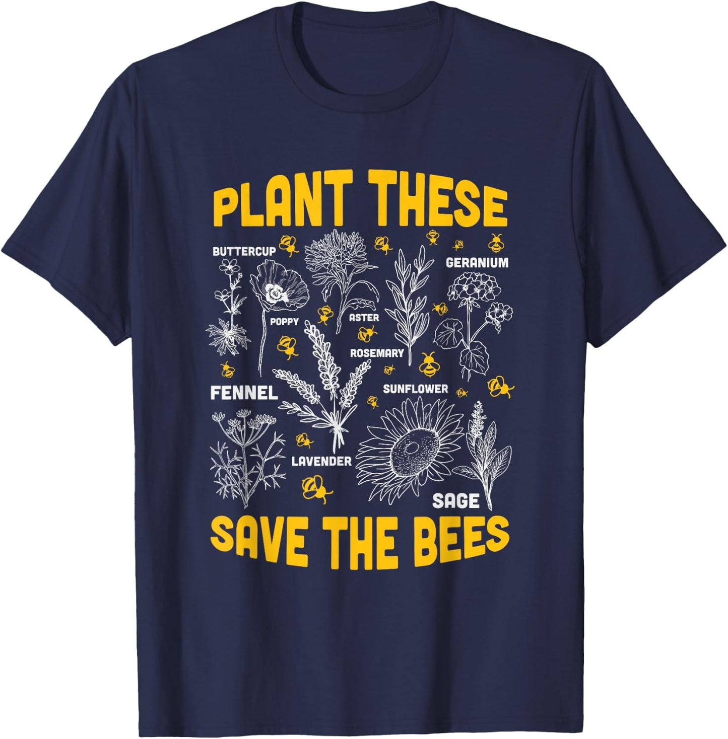 Plant These Save The Bees - Flowers T-Shirt - T-Shirt | Navy