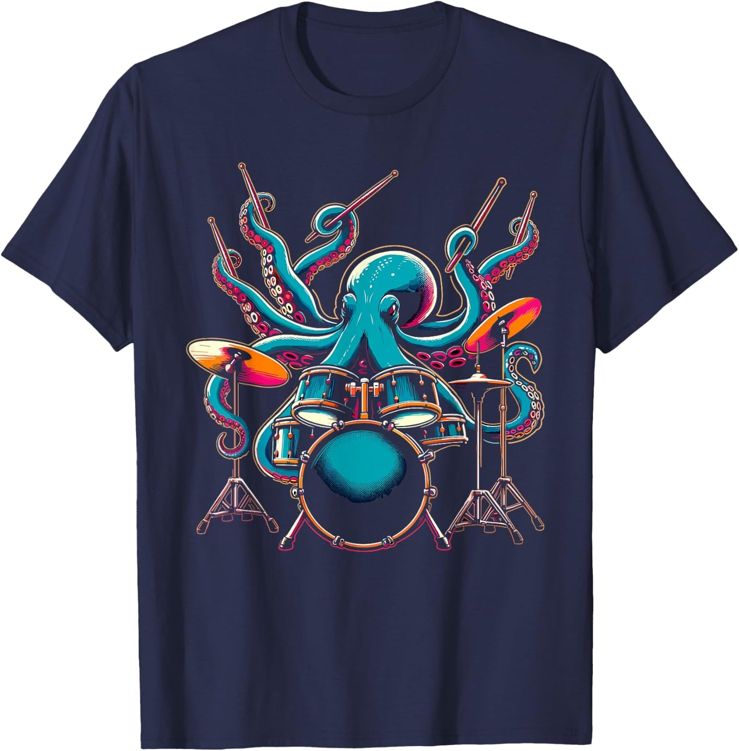 Octopus Drums Drummer Novelty Music Lover Funny Drummer , black T-Shirt - T-Shirt | Navy