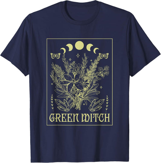 Green Witch Cottagecore Tarot Card Aesthetic Forest Witchy T-Shirt - T-Shirt | Navy