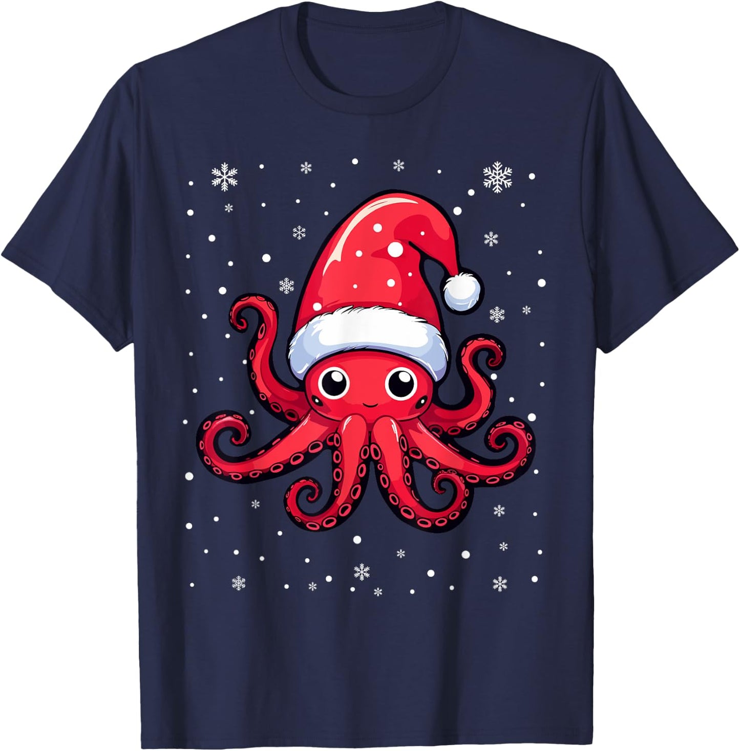 Cute Octopus Christmas Santa Hat Xmas Pajama T-Shirt - T-Shirt | Navy