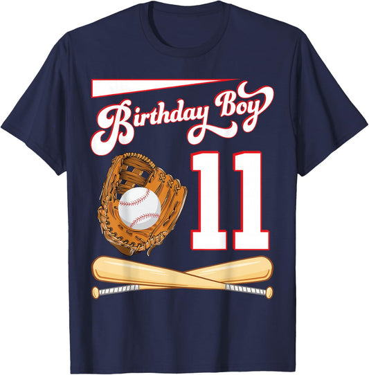 Happy Birthday Baseball Player Boy 11 Years Old To Me Lover T-Shirt - T-Shirt | Navy