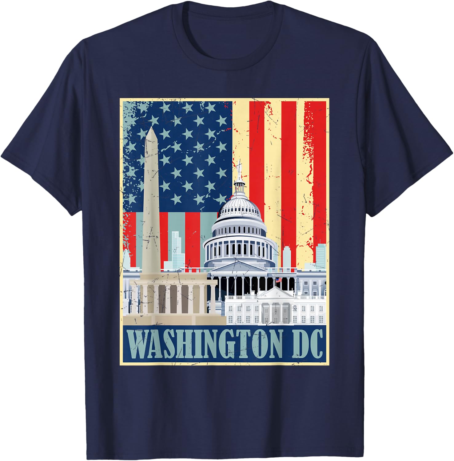 Retro Capitol Hill Washington DC American Flag 4th Of July T-Shirt - T-Shirt | Navy